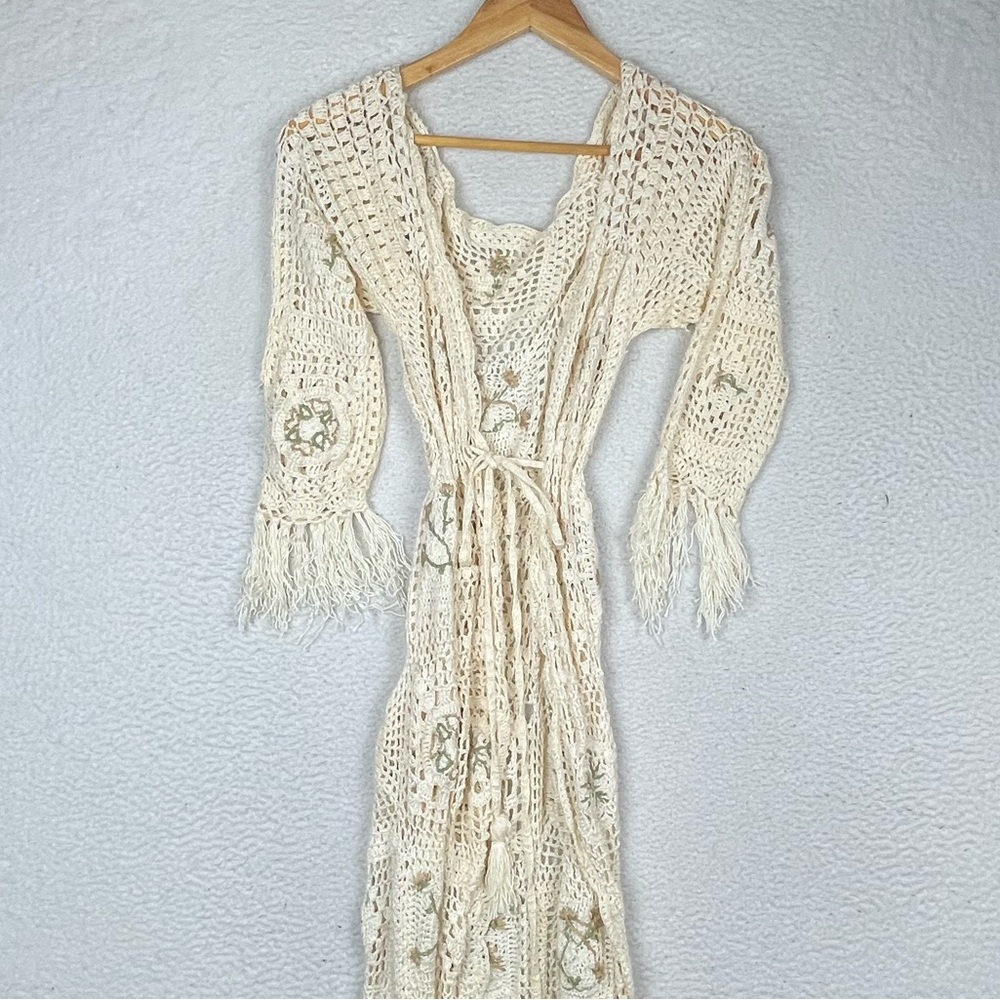 Free People x Flook Cream Crochet floral Duster